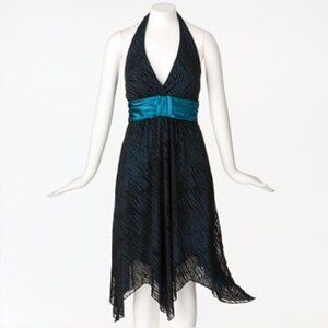 Speechless Flocked Halter Dress, Black/Teal, Small